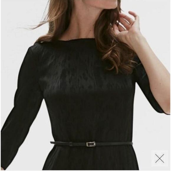 MM LaFleur Black Dress Estuko Satin Jacquard Size 12 Sheath 3/4 Sleeves - Picture 3 of 12